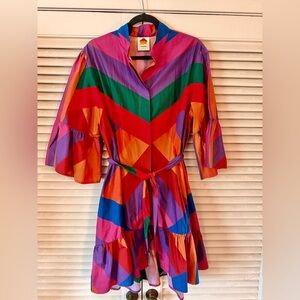 FARM RIO XL RIOTOUS RAINBOW STRIPE ORGANIC COTTON DRESS MINT CONDITION ORIG $278